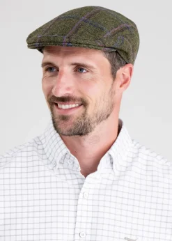 Best Alnmouth Tweed Cap - Moss Green with Navy and Burgundy Check Tweed Flat Caps|Hats & Caps
