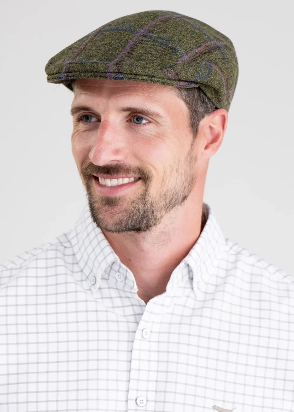 Best Alnmouth Tweed Cap - Moss Green with Navy and Burgundy Check Tweed Flat Caps|Hats & Caps