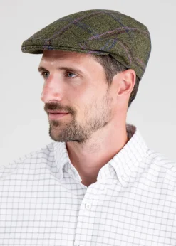 Best Alnmouth Tweed Cap - Moss Green with Navy and Burgundy Check Tweed Flat Caps|Hats & Caps