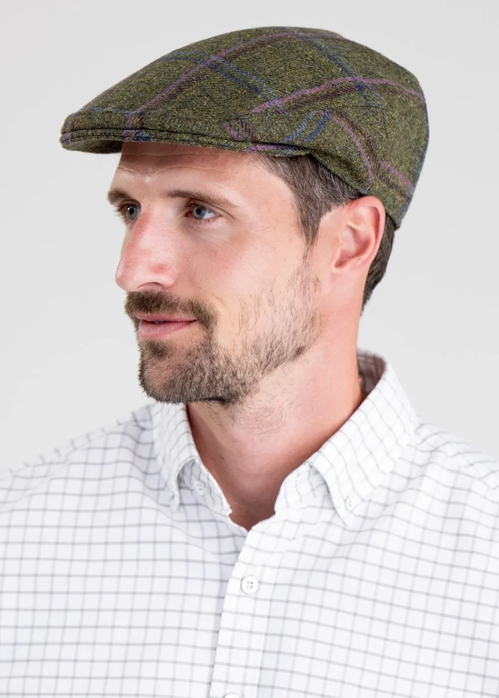 Best Alnmouth Tweed Cap - Moss Green with Navy and Burgundy Check Tweed Flat Caps|Hats & Caps