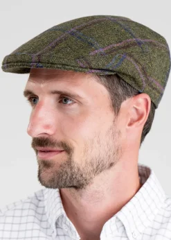 Best Alnmouth Tweed Cap - Moss Green with Navy and Burgundy Check Tweed Flat Caps|Hats & Caps