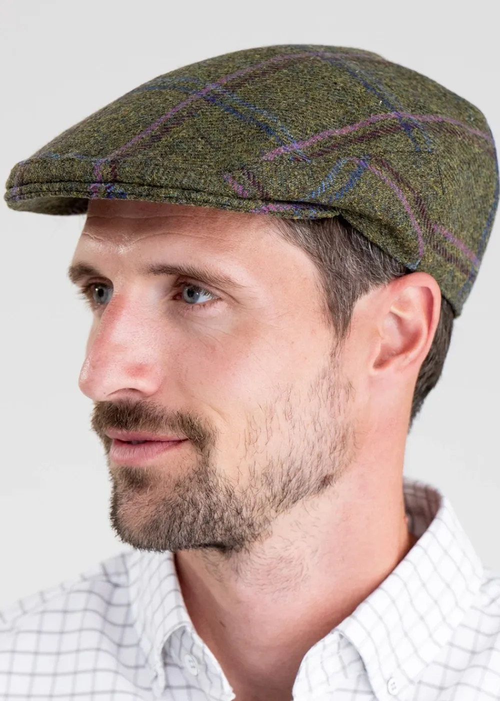 Best Alnmouth Tweed Cap - Moss Green with Navy and Burgundy Check Tweed Flat Caps|Hats & Caps