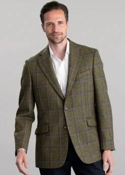 Discount Alnmouth Tweed Jacket - Moss Green with Navy and Burgundy Check Tweed & Tailored Jackets
