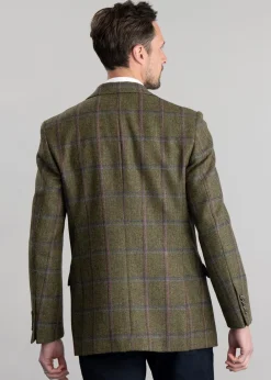Discount Alnmouth Tweed Jacket - Moss Green with Navy and Burgundy Check Tweed & Tailored Jackets