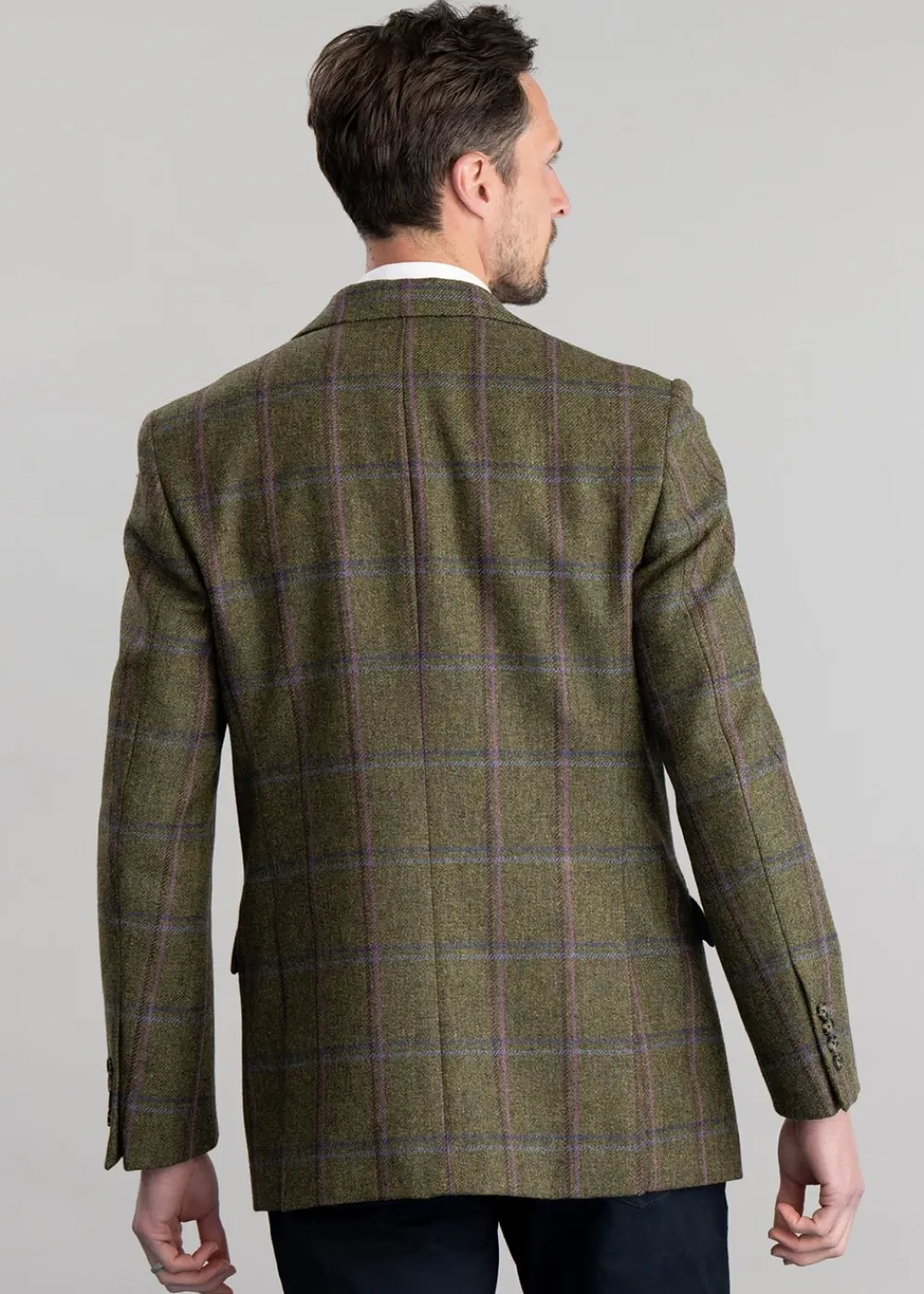 Discount Alnmouth Tweed Jacket - Moss Green with Navy and Burgundy Check Tweed & Tailored Jackets