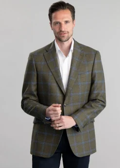 Best Amble Tweed Jacket - Olive with Sky Blue and Navy Check Tweed & Tailored Jackets