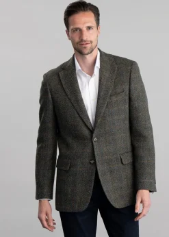Discount Belford Harris Tweed Jacket - Olive Herringbone with Sienna, Rust and Blue Check Tweed & Tailored Jackets