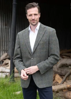 Discount Belford Harris Tweed Jacket - Olive Herringbone with Sienna, Rust and Blue Check Tweed & Tailored Jackets