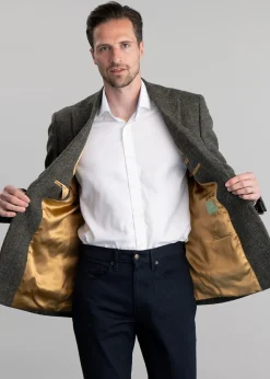 Discount Belford Harris Tweed Jacket - Olive Herringbone with Sienna, Rust and Blue Check Tweed & Tailored Jackets