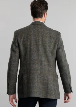 Discount Belford Harris Tweed Jacket - Olive Herringbone with Sienna, Rust and Blue Check Tweed & Tailored Jackets