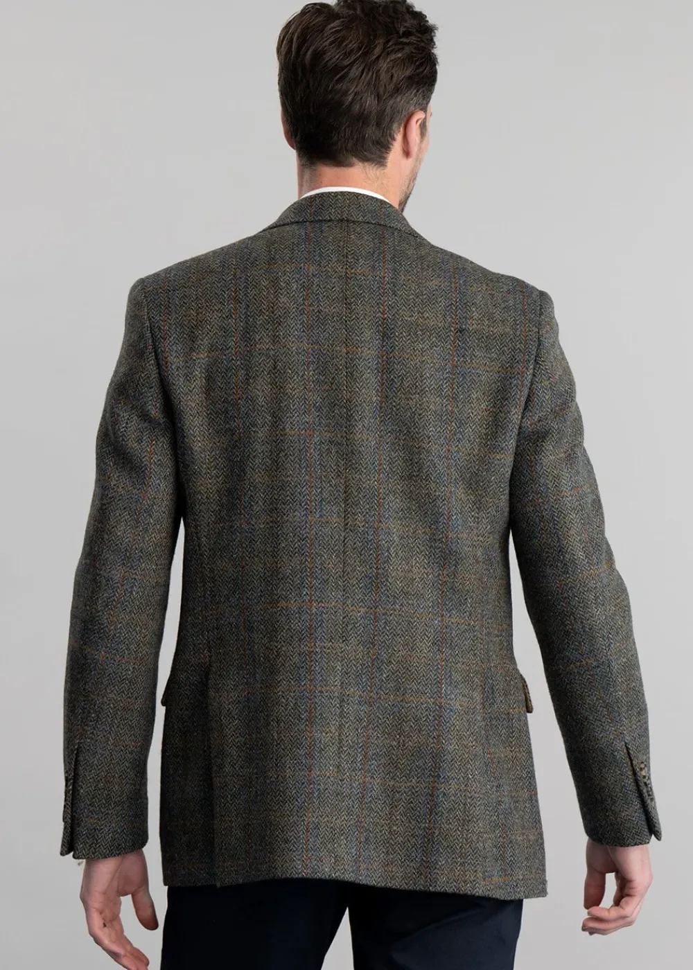 Discount Belford Harris Tweed Jacket - Olive Herringbone with Sienna, Rust and Blue Check Tweed & Tailored Jackets