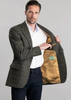 Discount Belford Harris Tweed Jacket - Olive Herringbone with Sienna, Rust and Blue Check Tweed & Tailored Jackets