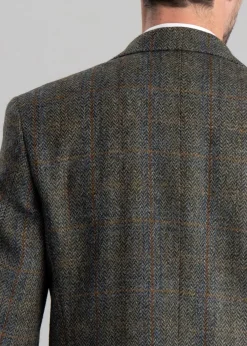 Discount Belford Harris Tweed Jacket - Olive Herringbone with Sienna, Rust and Blue Check Tweed & Tailored Jackets