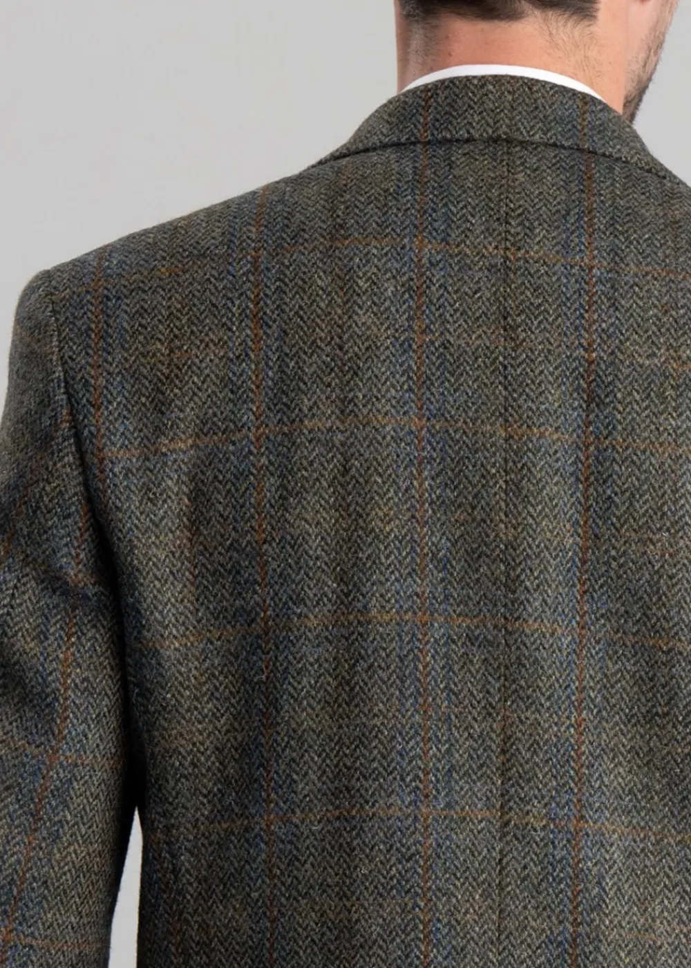Discount Belford Harris Tweed Jacket - Olive Herringbone with Sienna, Rust and Blue Check Tweed & Tailored Jackets