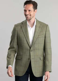 Discount Belsay Tweed Jacket - Lovat with Mid Blue and Burgundy Check Tweed & Tailored Jackets