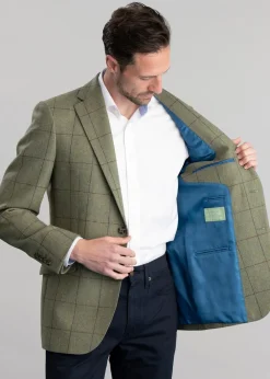 Discount Belsay Tweed Jacket - Lovat with Mid Blue and Burgundy Check Tweed & Tailored Jackets
