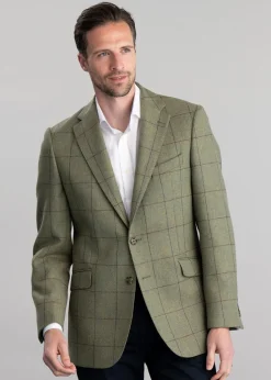 Discount Belsay Tweed Jacket - Lovat with Mid Blue and Burgundy Check Tweed & Tailored Jackets
