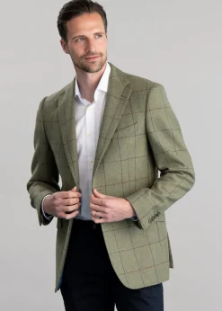 Discount Belsay Tweed Jacket - Lovat with Mid Blue and Burgundy Check Tweed & Tailored Jackets