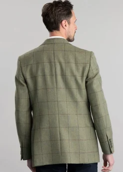 Discount Belsay Tweed Jacket - Lovat with Mid Blue and Burgundy Check Tweed & Tailored Jackets