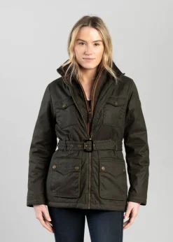 Sale Belted Waxed Jacket - Dark Olive Women Coats & Jackets
