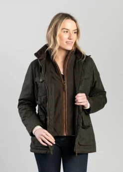 Sale Belted Waxed Jacket - Dark Olive Women Coats & Jackets