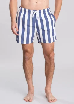 Hot Block Print Stripe Swim Shorts - Dusty Navy Shorts