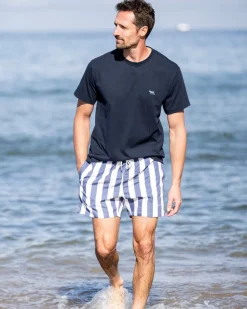 Hot Block Print Stripe Swim Shorts - Dusty Navy Shorts