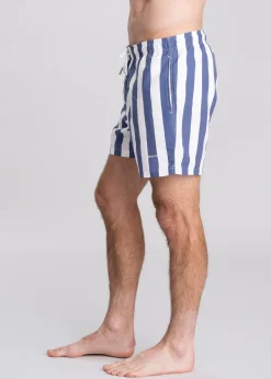 Hot Block Print Stripe Swim Shorts - Dusty Navy Shorts