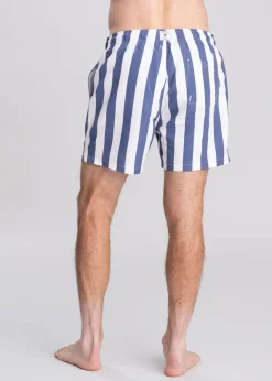 Hot Block Print Stripe Swim Shorts - Dusty Navy Shorts