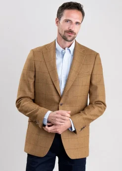 Sale Branxton Tweed Jacket - Almond Brown Herringbone with Green and Red Overch Tweed & Tailored Jackets
