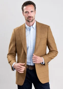Sale Branxton Tweed Jacket - Almond Brown Herringbone with Green and Red Overch Tweed & Tailored Jackets