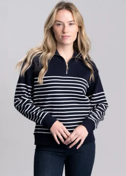 Clearance Breton Rib Half Zip Sweatshirt - Women Sweatshirts