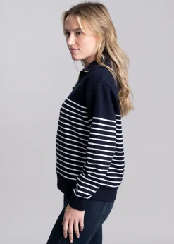 Clearance Breton Rib Half Zip Sweatshirt - Women Sweatshirts