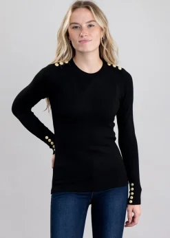 Clearance Buttoned Knit Crew Neck - Women Knitwear