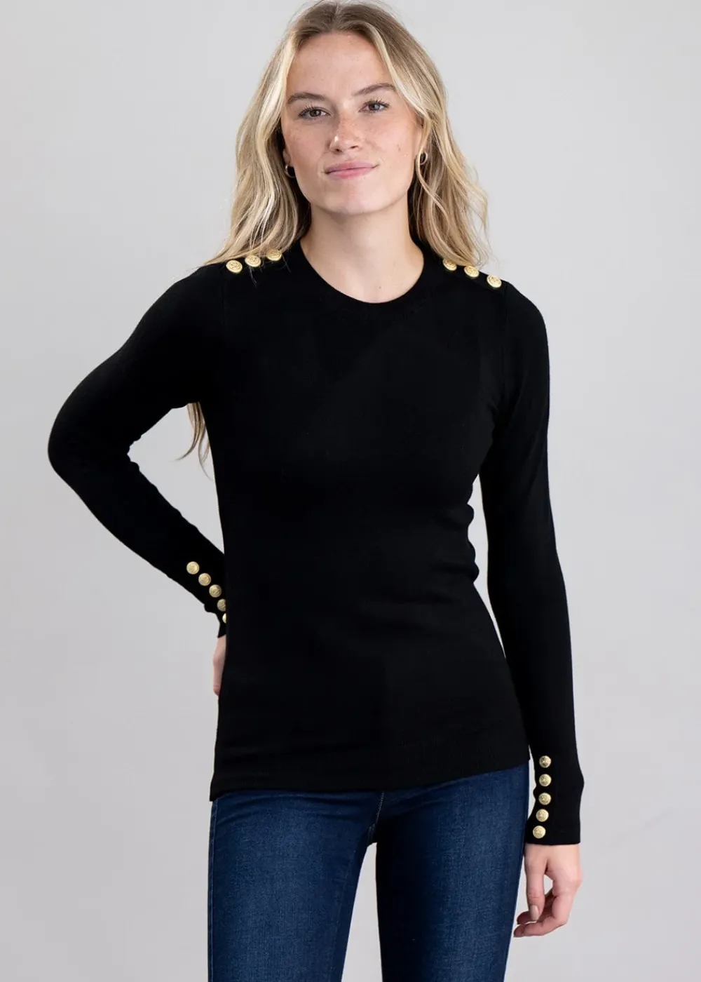 Clearance Buttoned Knit Crew Neck - Women Knitwear