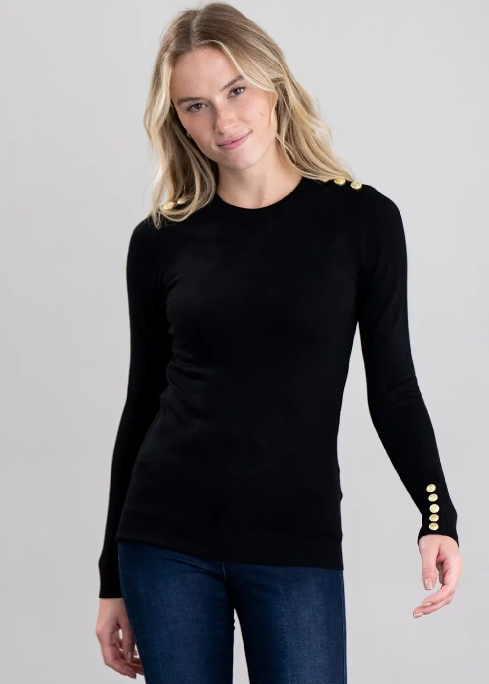 Clearance Buttoned Knit Crew Neck - Women Knitwear