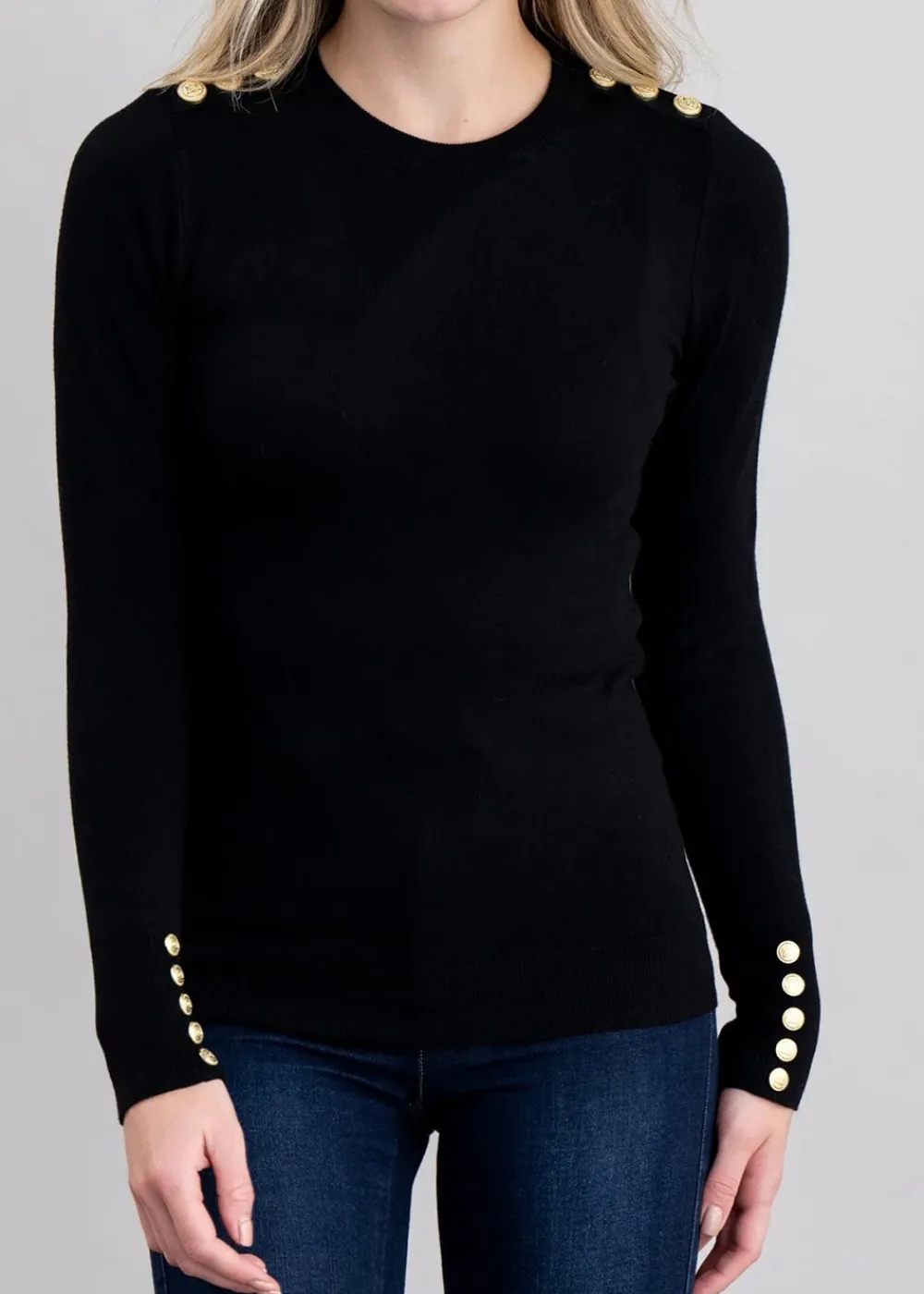 Clearance Buttoned Knit Crew Neck - Women Knitwear