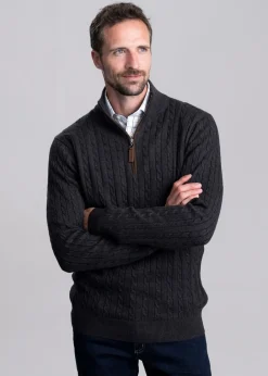 Sale Calton Cotton Cashmere Cable 1/4 Zip Jumper - Knitwear