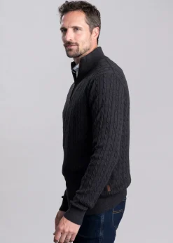Sale Calton Cotton Cashmere Cable 1/4 Zip Jumper - Knitwear
