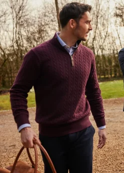 Hot Calton Cotton Cashmere Cable 1/4 Zip Jumper - Knitwear