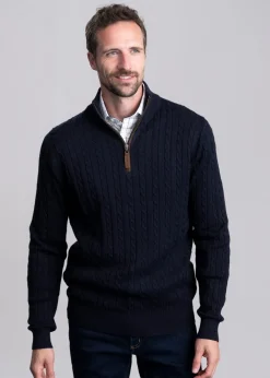 Online Calton Cotton Cashmere Cable 1/4 Zip Jumper - Knitwear