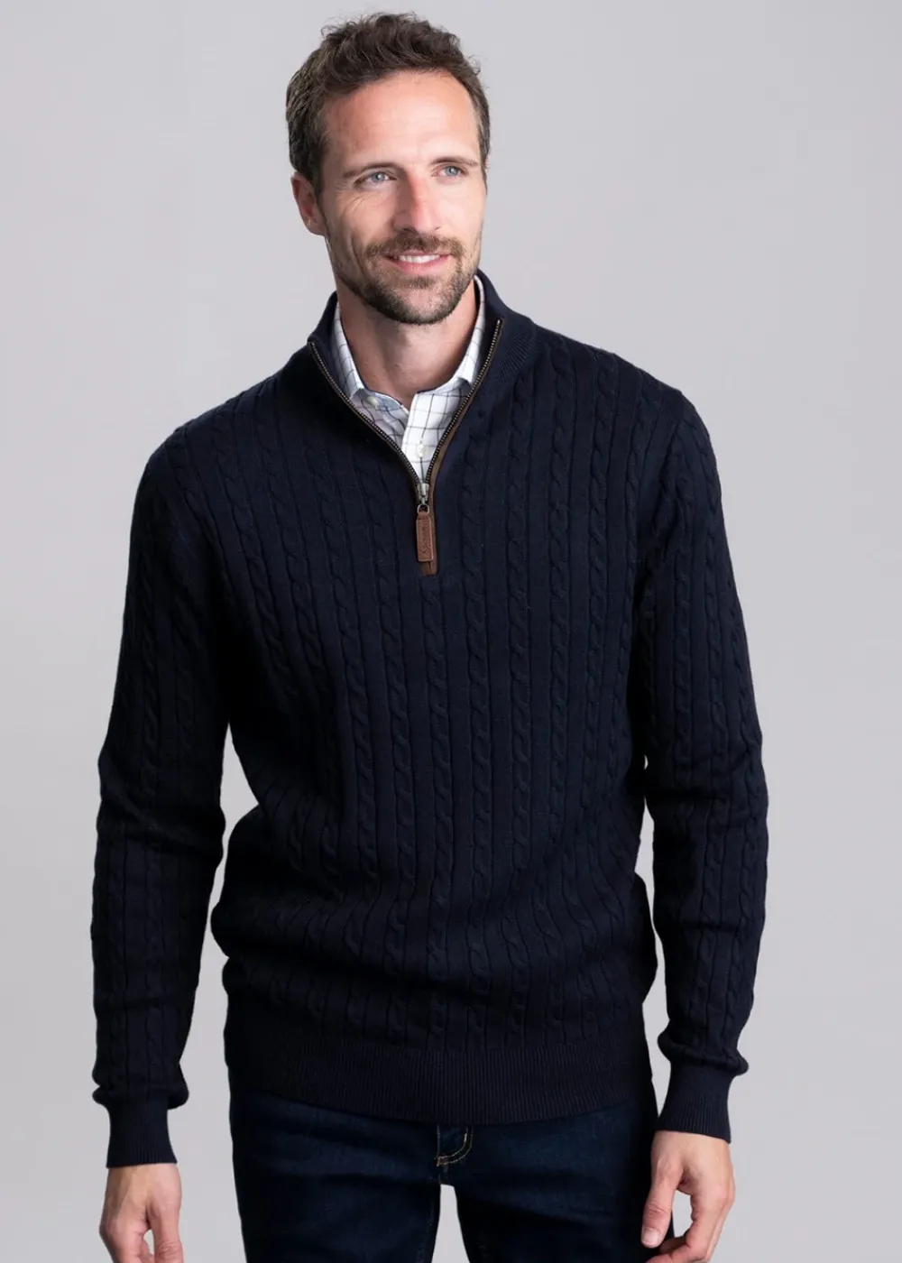 Online Calton Cotton Cashmere Cable 1/4 Zip Jumper - Knitwear