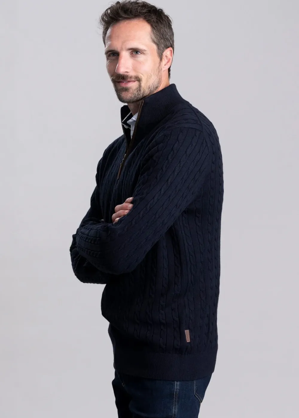 Online Calton Cotton Cashmere Cable 1/4 Zip Jumper - Knitwear