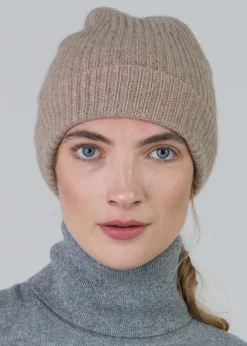 Sale Cashmere Ribbed Hat - Dark Natural Women Hats & Caps