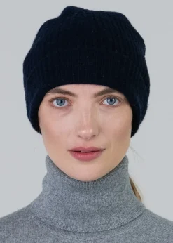 Discount Cashmere Ribbed Hat - Navy Women Hats & Caps