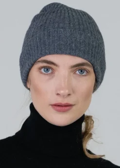Discount Cashmere Ribbed Hat - Derby Grey Women Hats & Caps