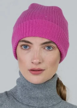 Sale Cashmere Ribbed Hat - Infra Pink Women Hats & Caps