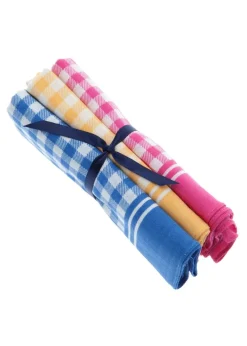 Online Checked Handkerchief (3 Pack Tied) - Dark Pink, Yellow and Blue Women Hankies|Hankies