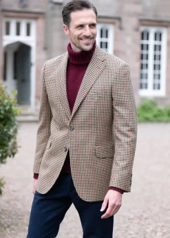 New Chillingham Tweed Jacket - Oatmeal, Brown and Olive Gunclub Check with Burgundy Tweed & Tailored Jackets