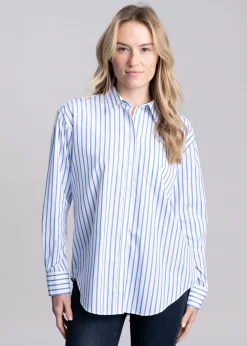 Fashion Classic Poplin Striped Shirt - Perfect Blue Women Shirts And Blouses